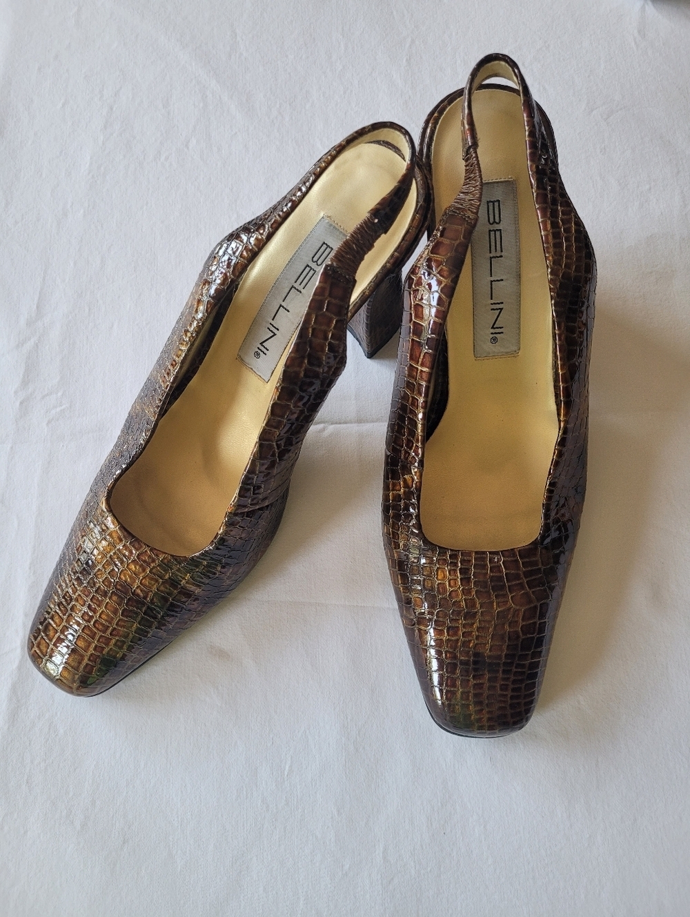Bellini Brown Croc-Embossed Slingback Heels Size 9.5